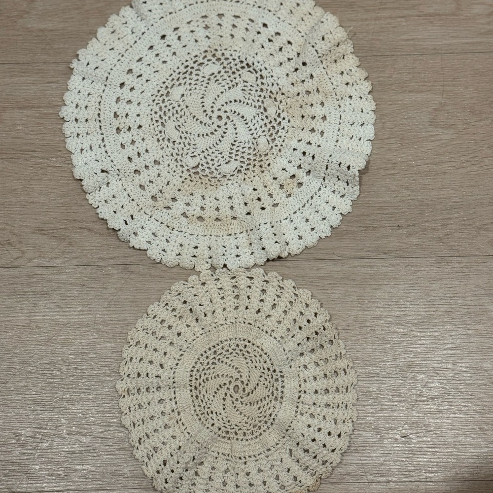 Handmade Crochet Doilies Set - Cream